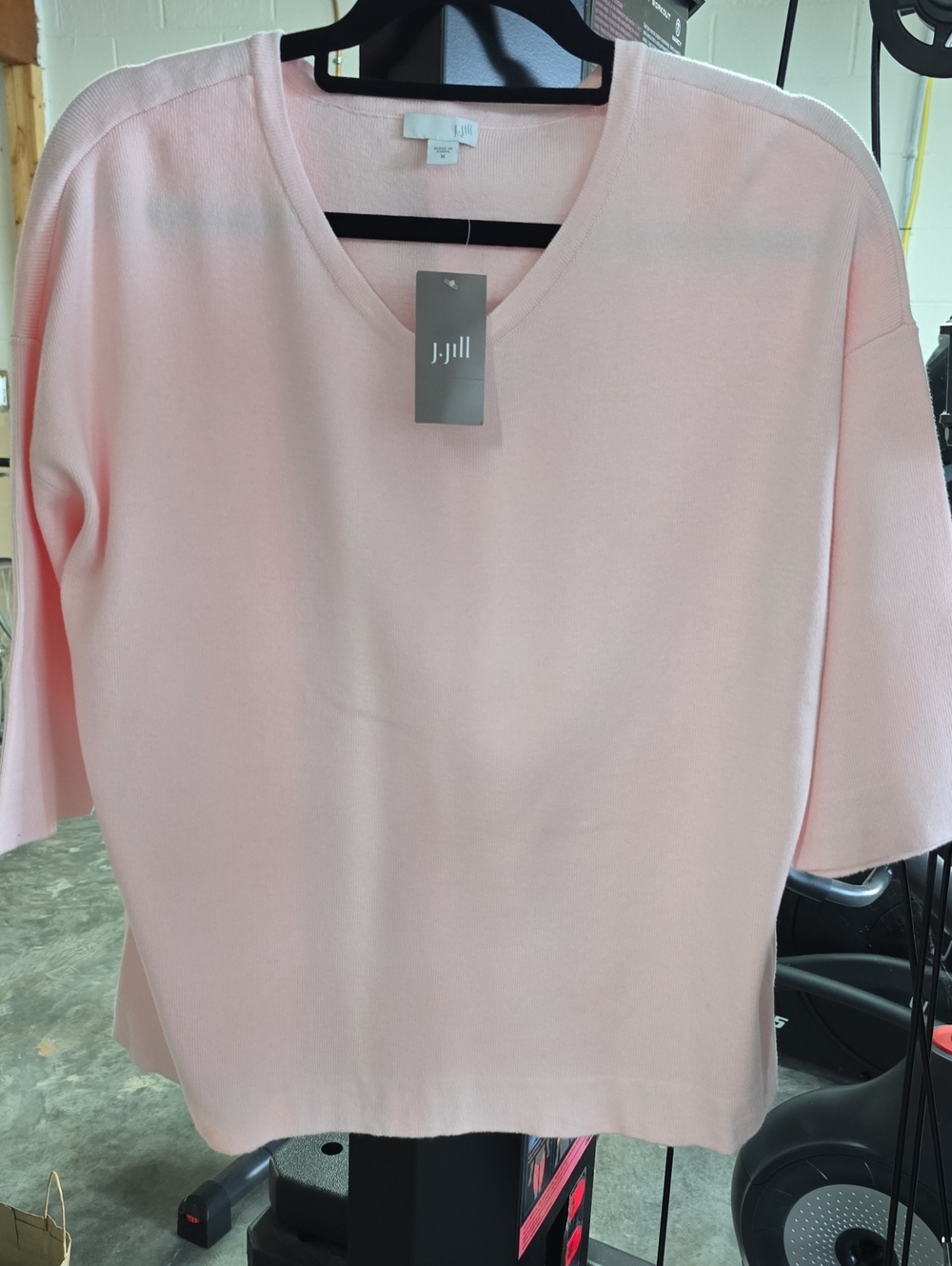 J. Jill Light Pink V-Neck Short Sleeve Sweater Top